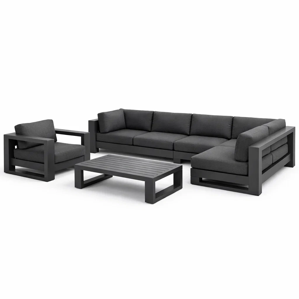 Garten sofa set aluminium textilgewebe dunkelgrau