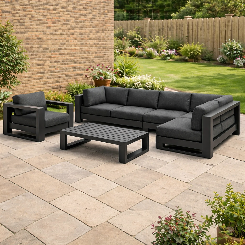 Garten sofa set aluminium textilgewebe dunkelgrau