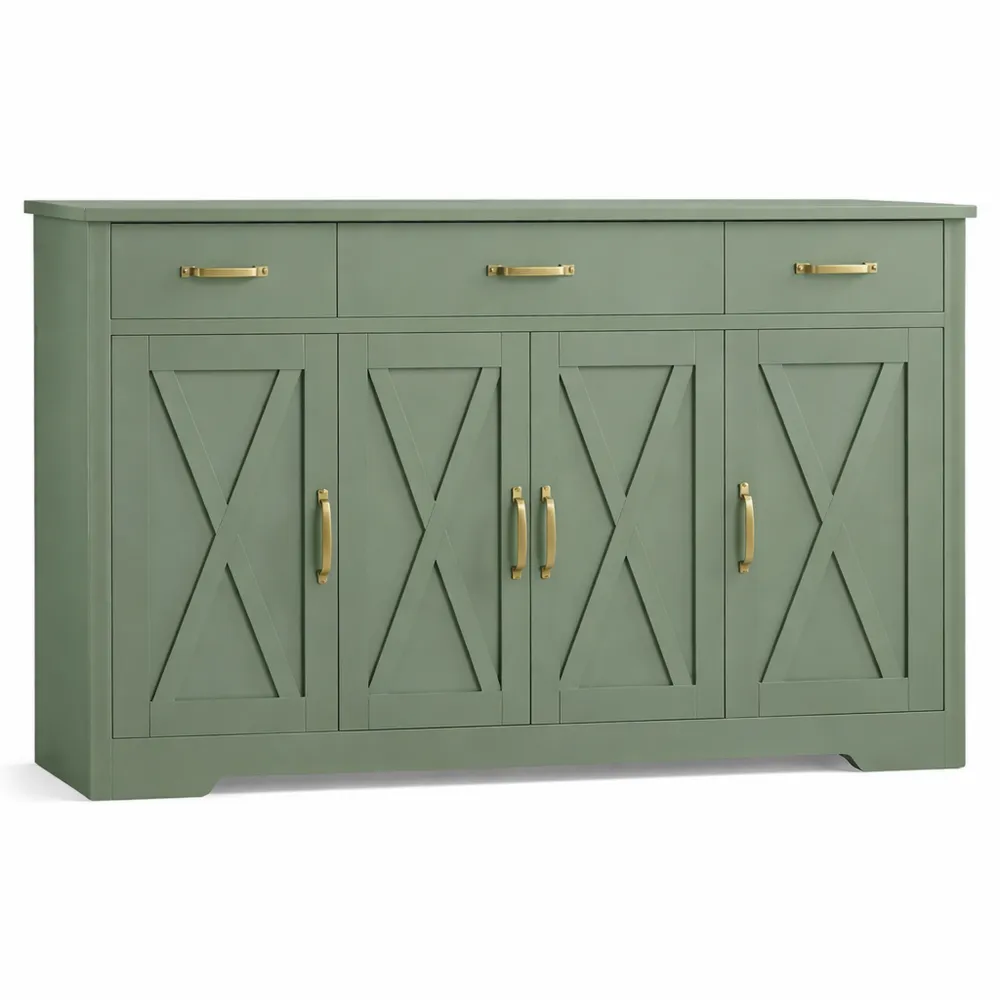 Credenza Cucina Moderna 140 cm con Cassetti e Armadi, Verde