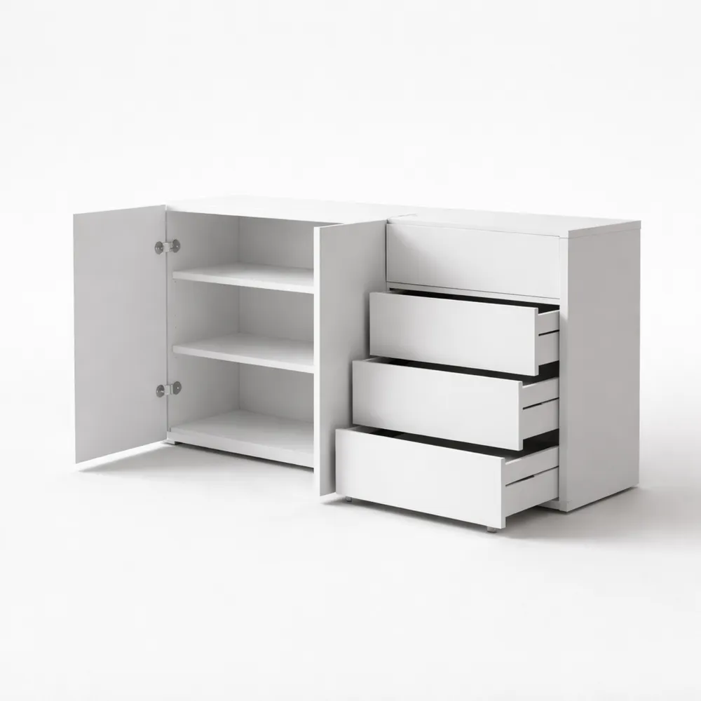 Credenza Moderna con 2 Ante e 4 Cassetti, Mobile Porta TV Lucido