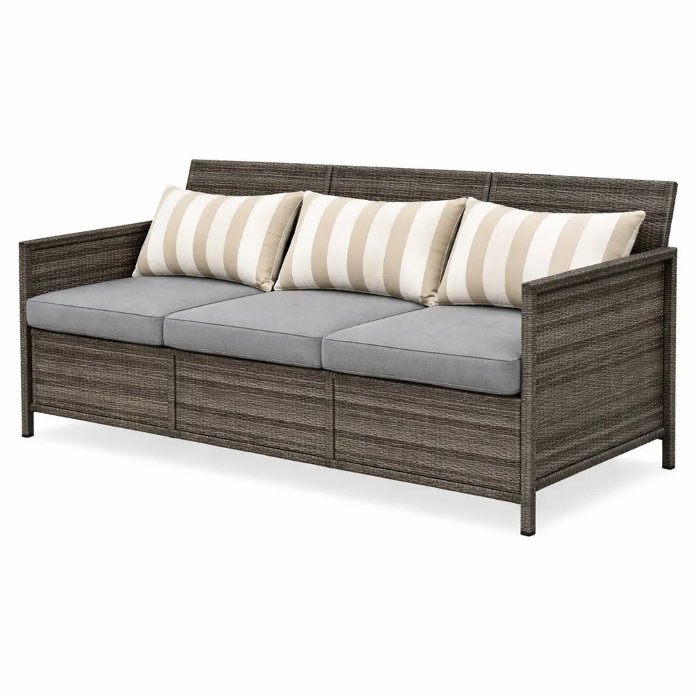 Divanetto da Esterno 3 Posti in Rattan con Cuscini per Giardino