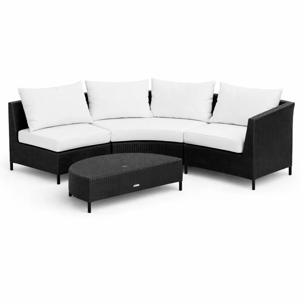 Set Divano da Giardino in Rattan 5 Pezzi con Pouf, Nero e Bianco