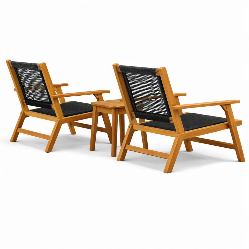 Set da Giardino in Legno di Acacia, 3 Pezzi, Nero, per Terrazzo e Balcone