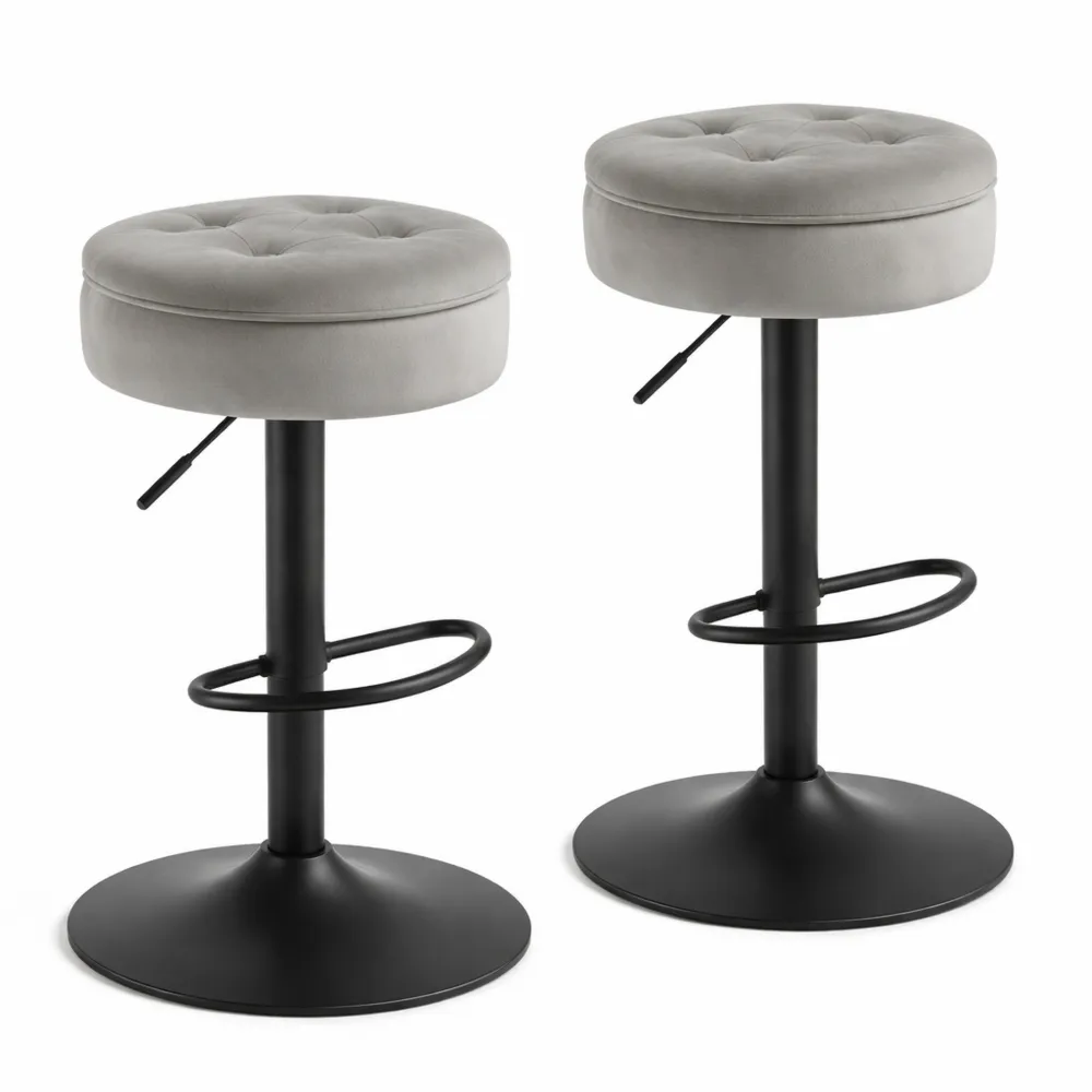 Set di 2 sgabelli alti con spazio contenitivo e altezza regolabile per cucina