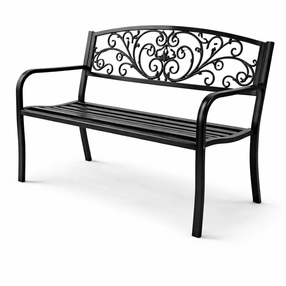 Panchina da giardino in ferro verniciato, resistente e moderna per 2 adulti