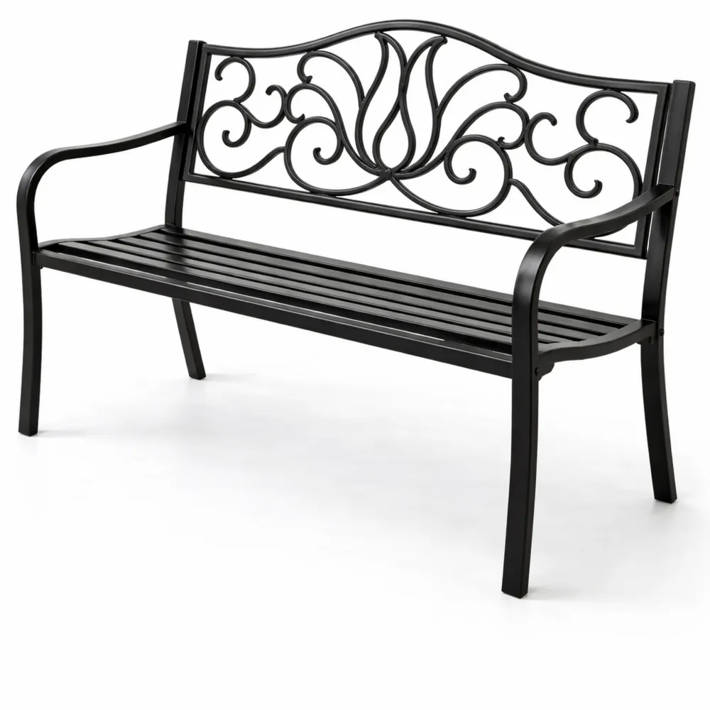 Panchina da Giardino 2 Posti con Schienale Inclinato e Motivo Floreale