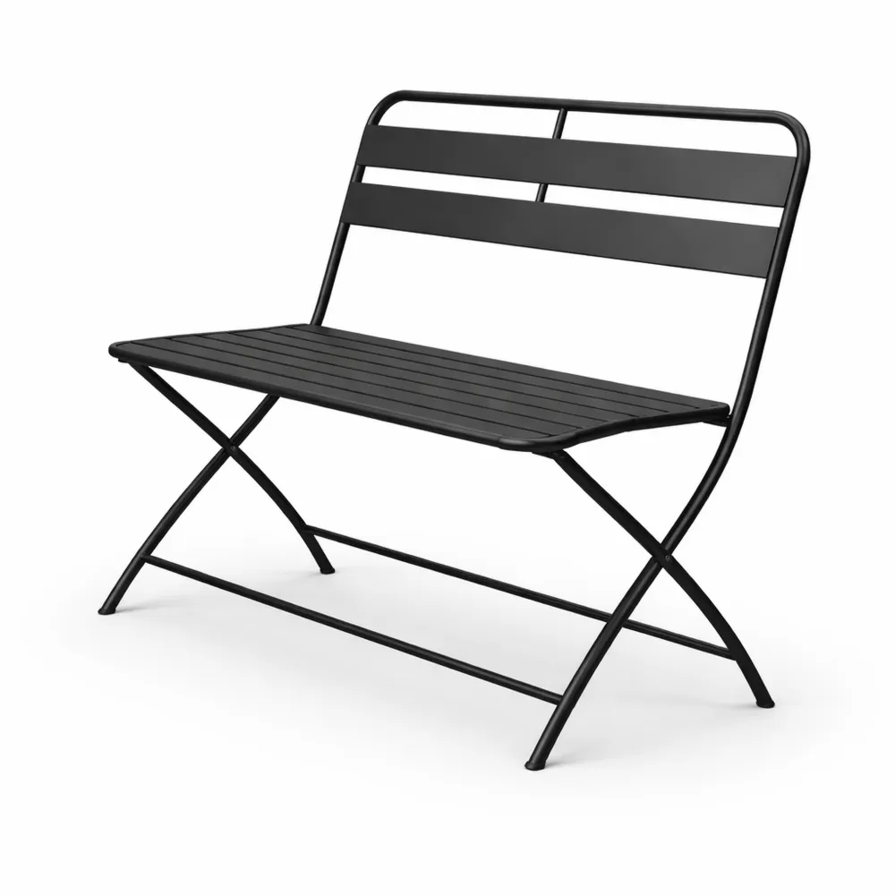 Panca pieghevole da giardino a 2 posti in ferro grigio