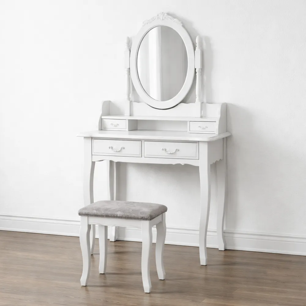 Tavolo da Toeletta con Sgabello, Bianco, 75 cm