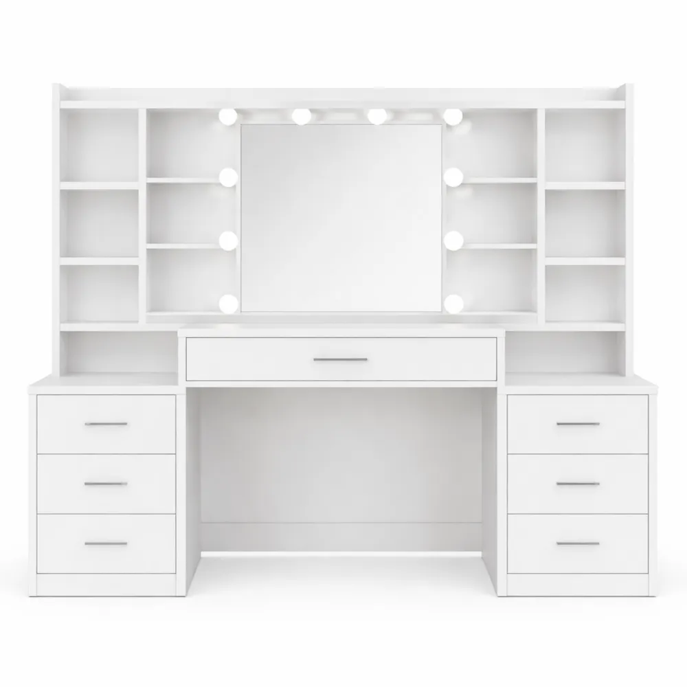 Grande Toeletta Moderna con LED, Luminosità Regolabile, 7 Cassetti e 8 Ripiani