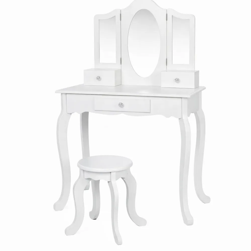 Tavolo da Toeletta in Legno Bianco con Specchio per Bambini