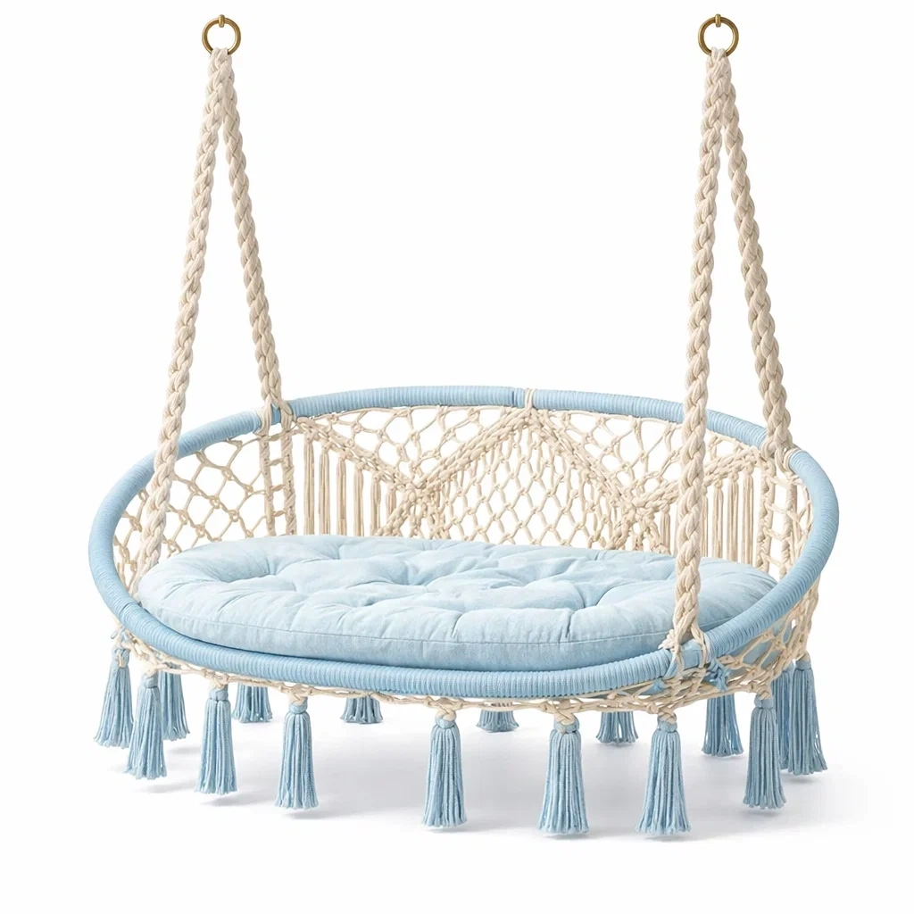 Boho Round Macrame Hanging Swing Chair-AuraLoria
