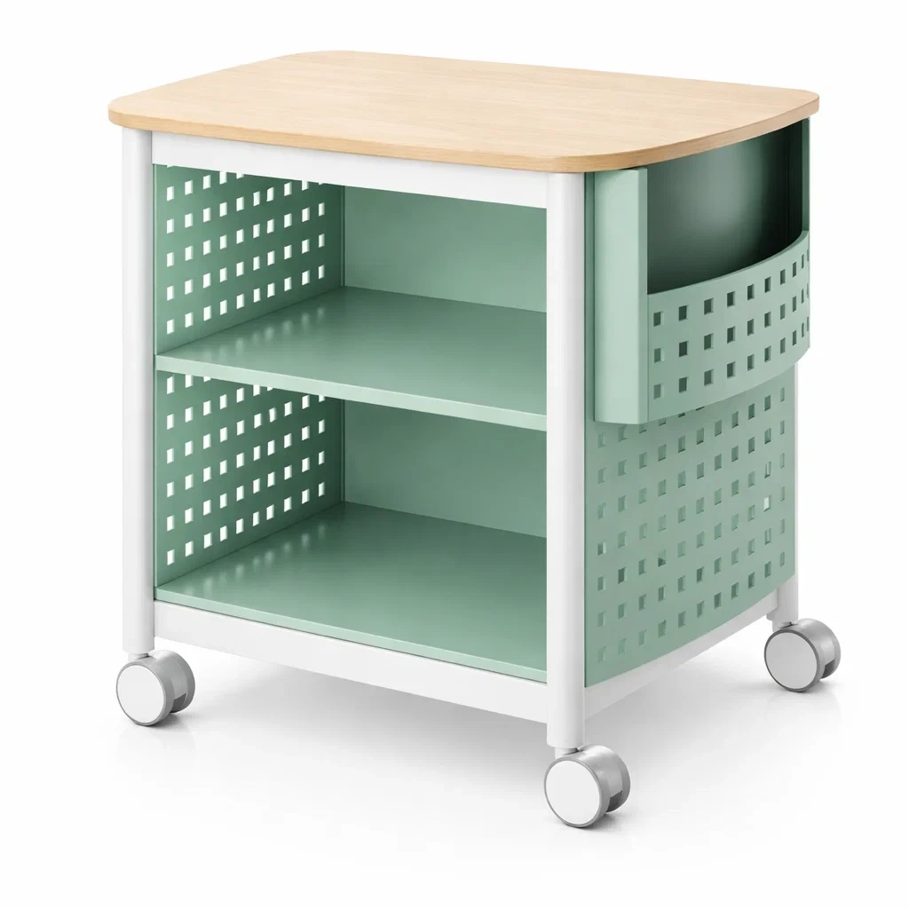 Rolling Office Storage Cart With Side Basket-AuraLoria