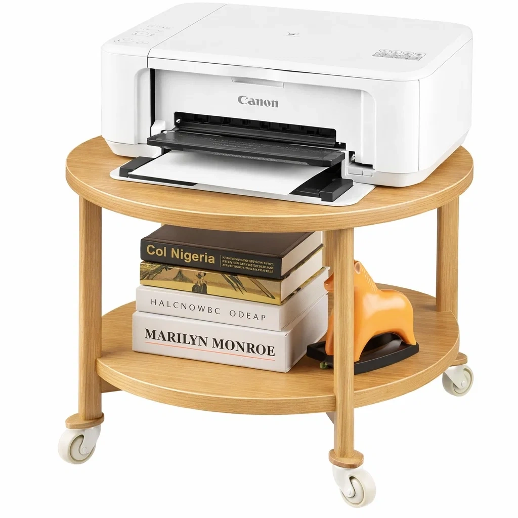 Round Rolling Printer Stand Table-AuraLoria