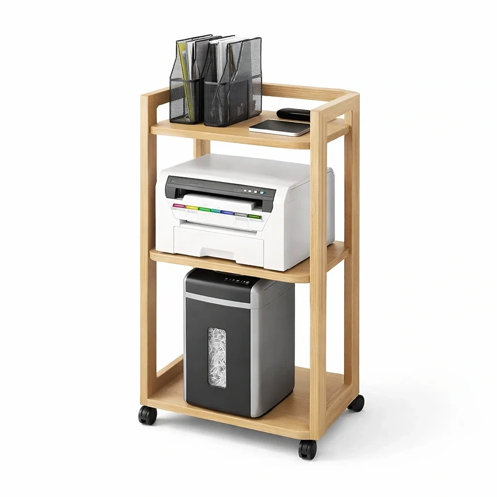 Wooden Rolling Printer Storage Cart-AuraLoria