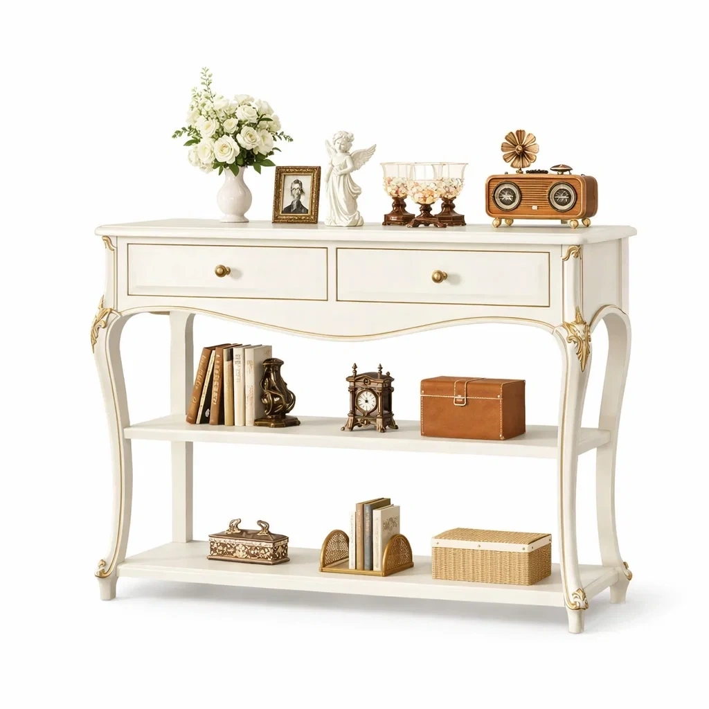 Classic French Style Console Table With Drawers-AuraLoria
