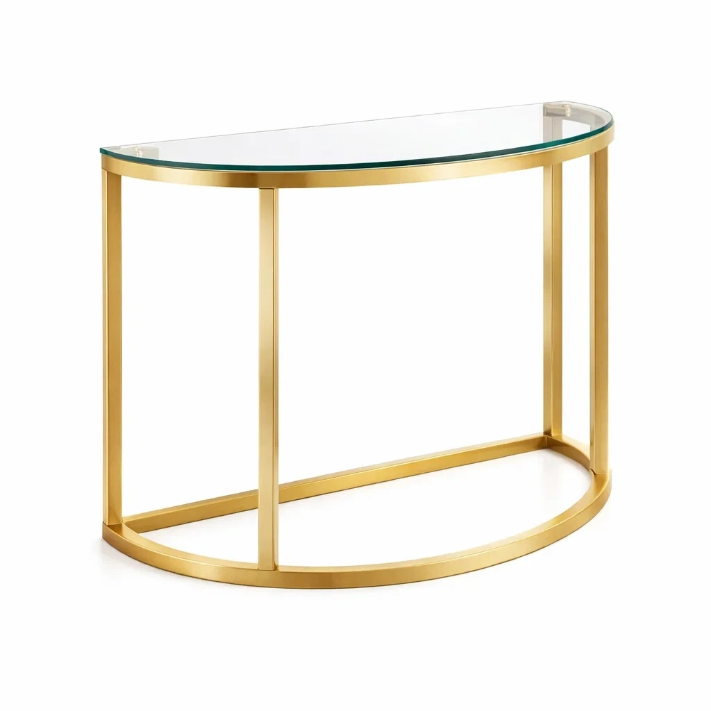 Modern Gold Frame Glass Console Table-AuraLoria