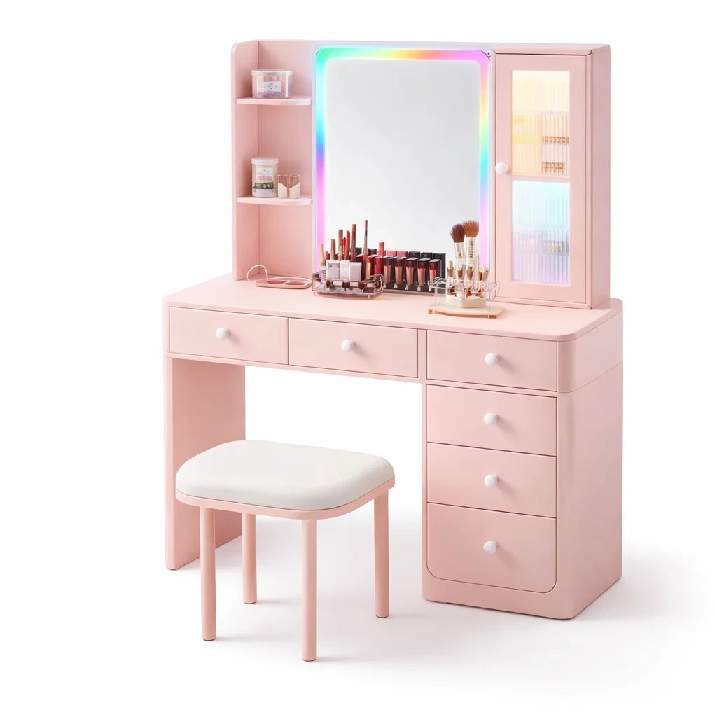 LED Makeup Vanity Desk With Storage Cabinet-AuraLoria