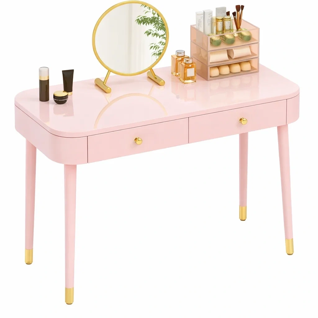 Minimalist Pink Makeup Vanity Table-AuraLoria