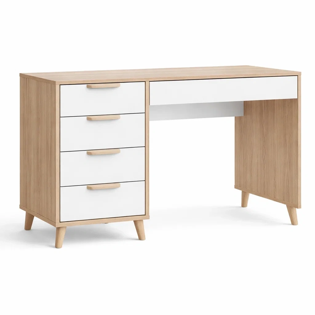 Modern Wood Computer Desk With Drawers-AuraLoria