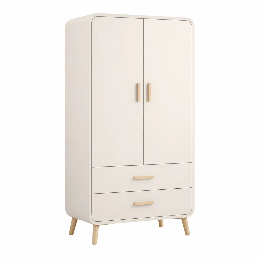 Minimalist Two Door Wardrobe With Drawers-AuraLoria