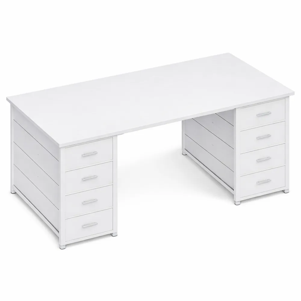 Bureau Blanc avec Rangement et Tiroirs en Tissu, 120x48cm-Rowangrov