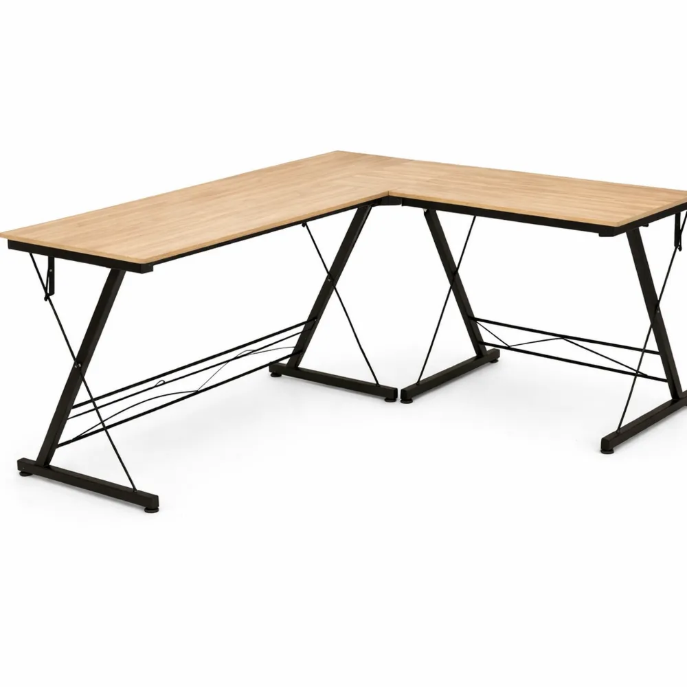 Bureau en L pour étude et jeux, cadre métallique facile à assembler-Rowangrov