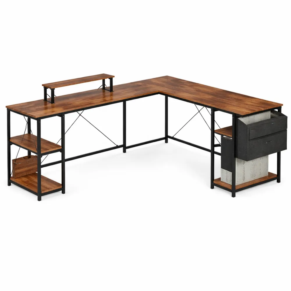 Bureau d'angle modulable avec étagère réglable et accessoires-Rowangrov