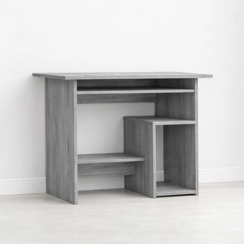 Bureau compact gris en bois d'ingénierie, 80x45x74 cm, table d'étude et informatique-Rowangrov