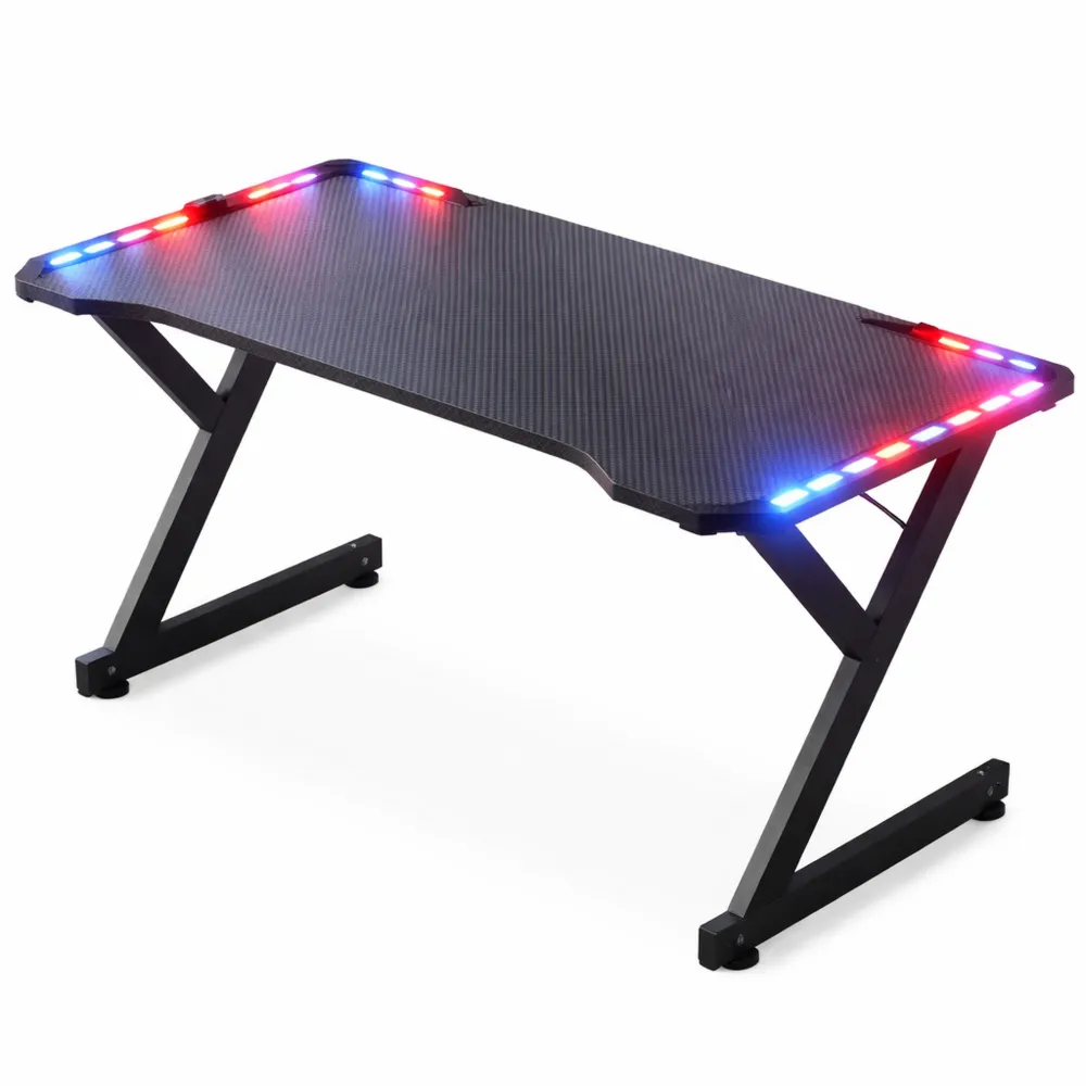 Bureau de Jeu Ergonomique avec Plateau en Fibre de Carbone et Accessoires de Rangement-Rowangrov