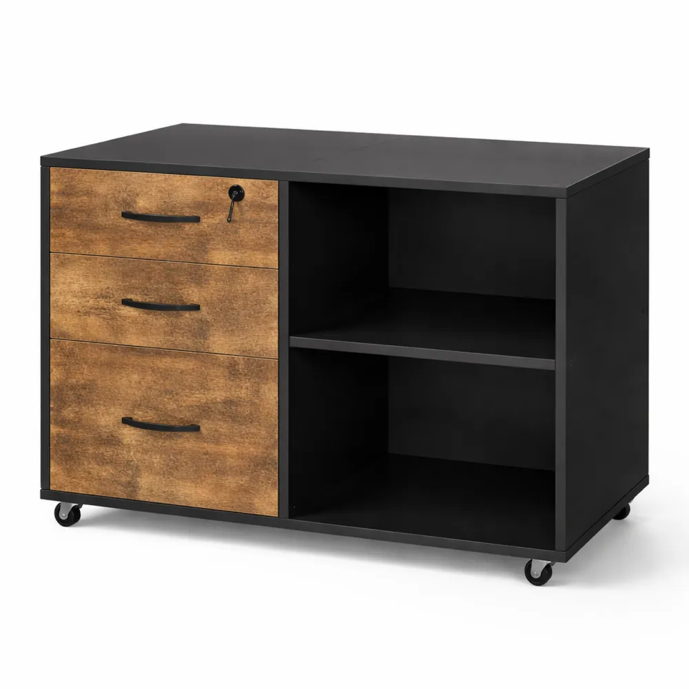 Caisson de Bureau à 3 Tiroirs, Mobile sur Roulettes, Sécurité et Rangement Polyvalent-Rowangrov