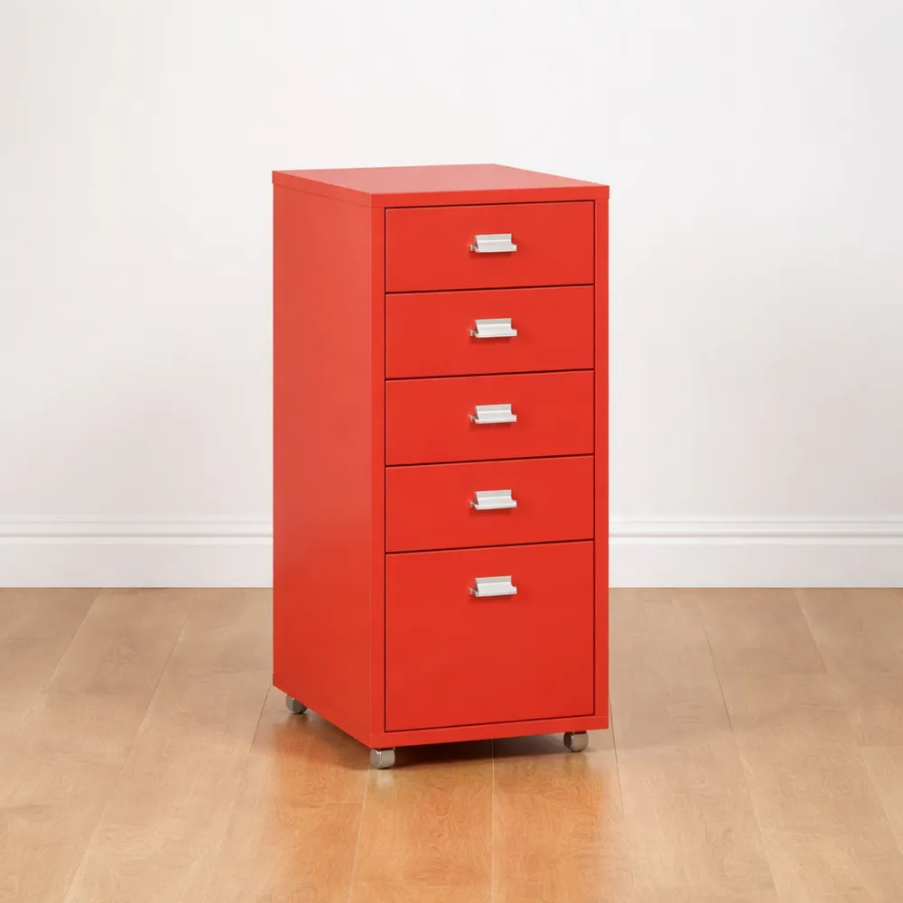 Unité de Rangement Mobile à Tiroirs en Acier Rouge-Rowangrov