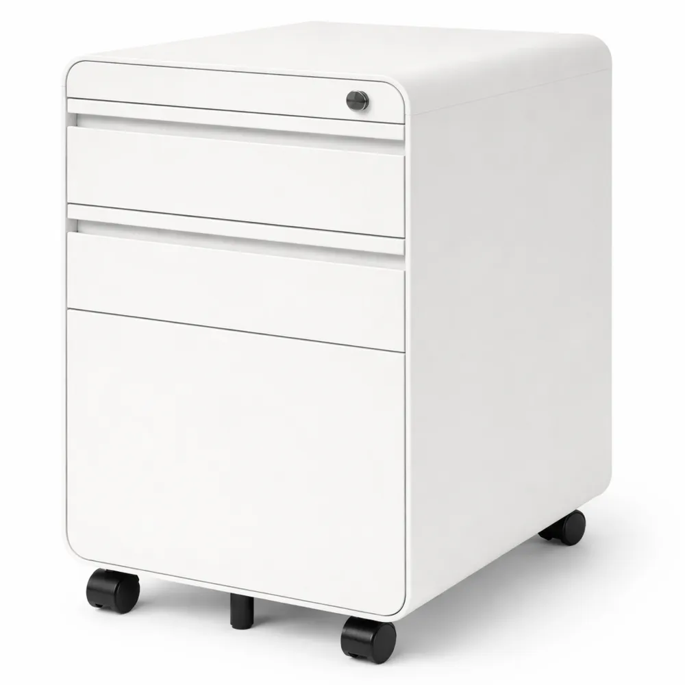 Caisson mobile verrouillable à 3 tiroirs en métal pour bureau, blanc-Rowangrov