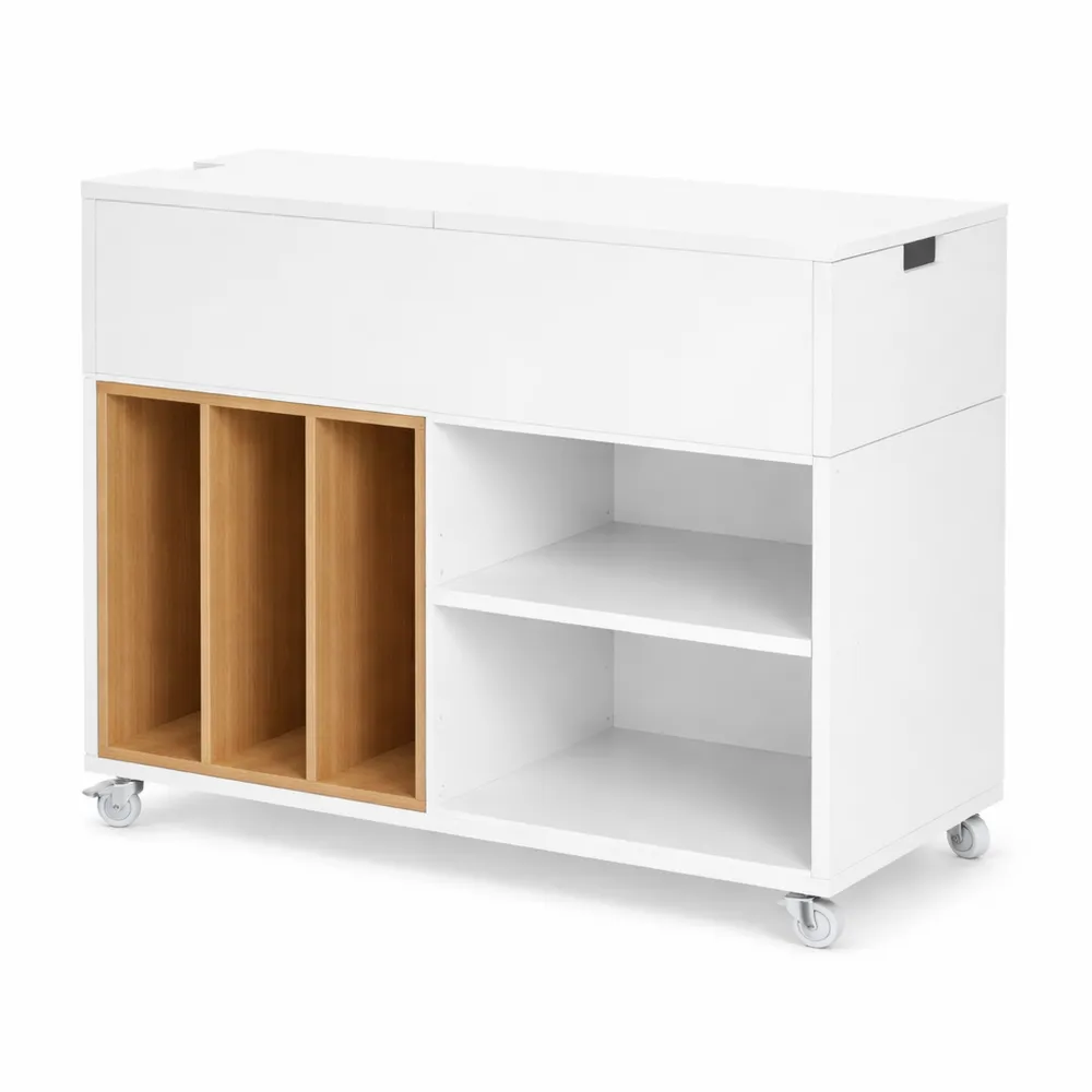 Caisson de bureau à roulettes avec tiroir et étagère amovible, blanc-Rowangrov