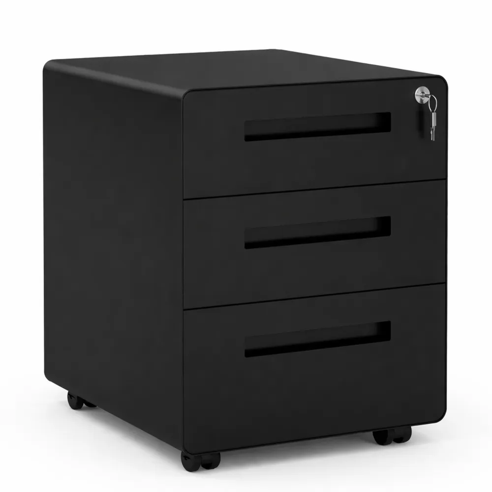 Caisson de Rangement Mobile à 3 Tiroirs Verrouillables en Métal Noir-Rowangrov