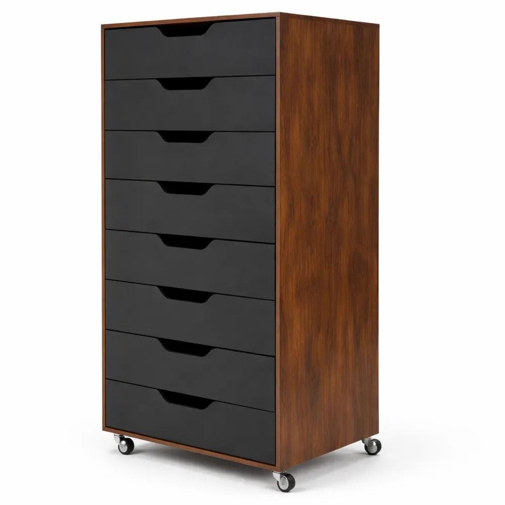 Caisson de Bureau à Roulettes avec 7 Tiroirs de Rangement en Bois-Rowangrov