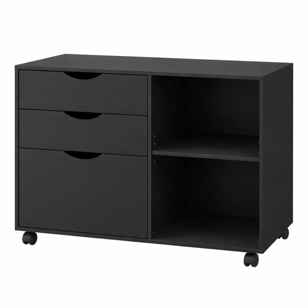 Caisson de Rangement à Roulettes avec Tiroirs et Compartiments Ouverts-Rowangrov