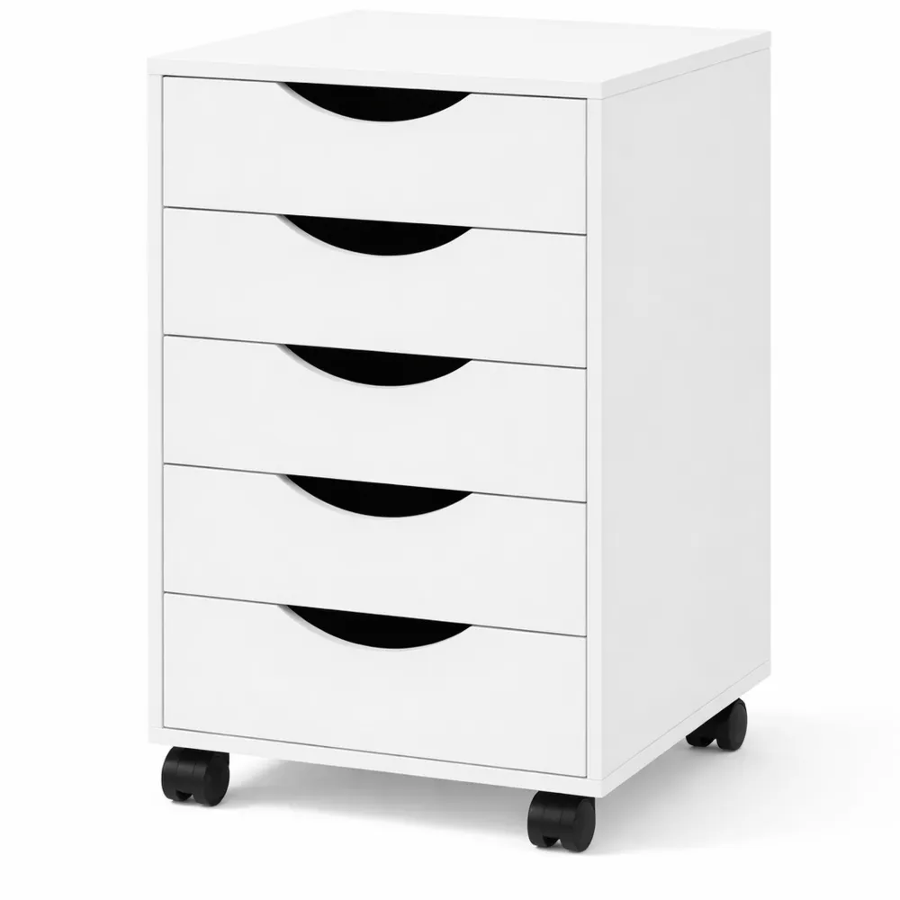 Caisson de Bureau avec 5 Tiroirs sur Roulettes, Blanc, 40x40x66,5cm-Rowangrov