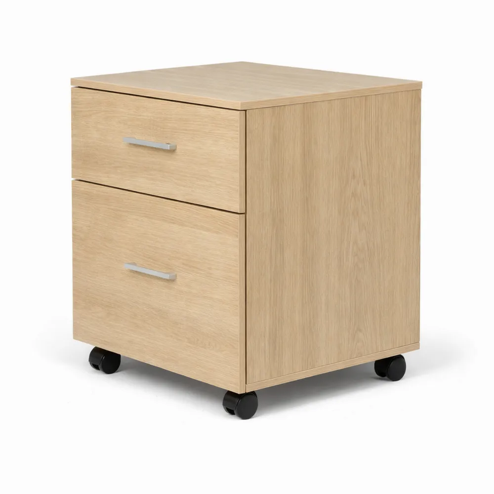 Rangement mobile 2 tiroirs en chêne avec roulettes-Rowangrov