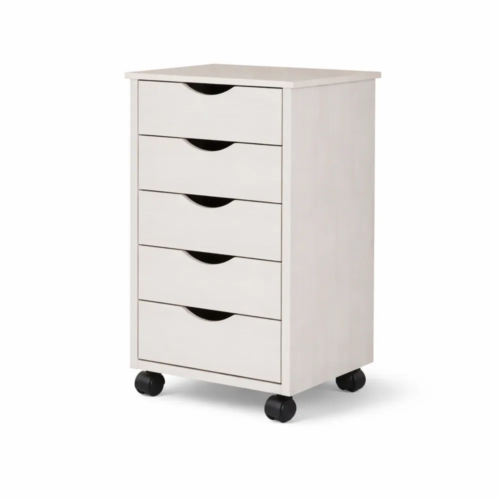 Caisson de Bureau à Roulettes avec 5 Tiroirs en Pin Blanc-Rowangrov