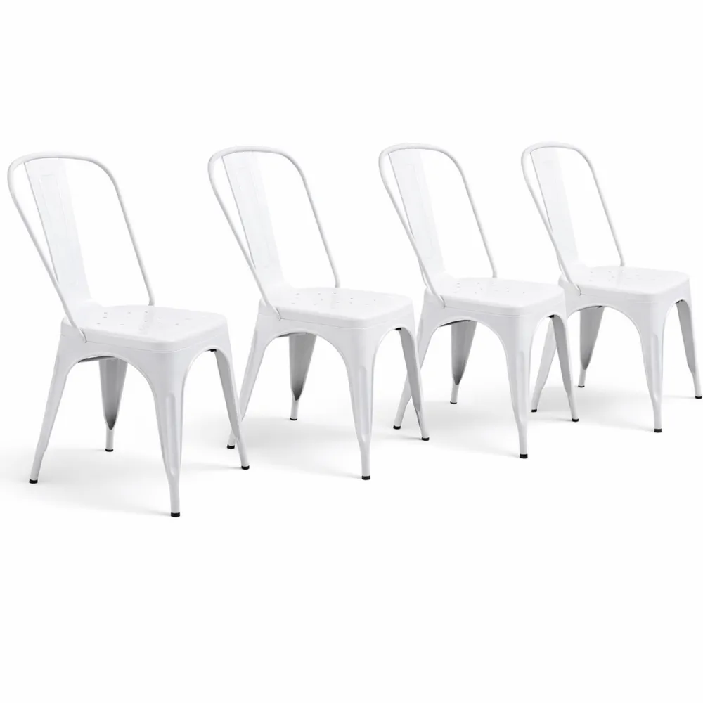 Chaises de Salle à Manger Empilables Style Industriel, Lot de 4, Couleur Blanche-Rowangrov