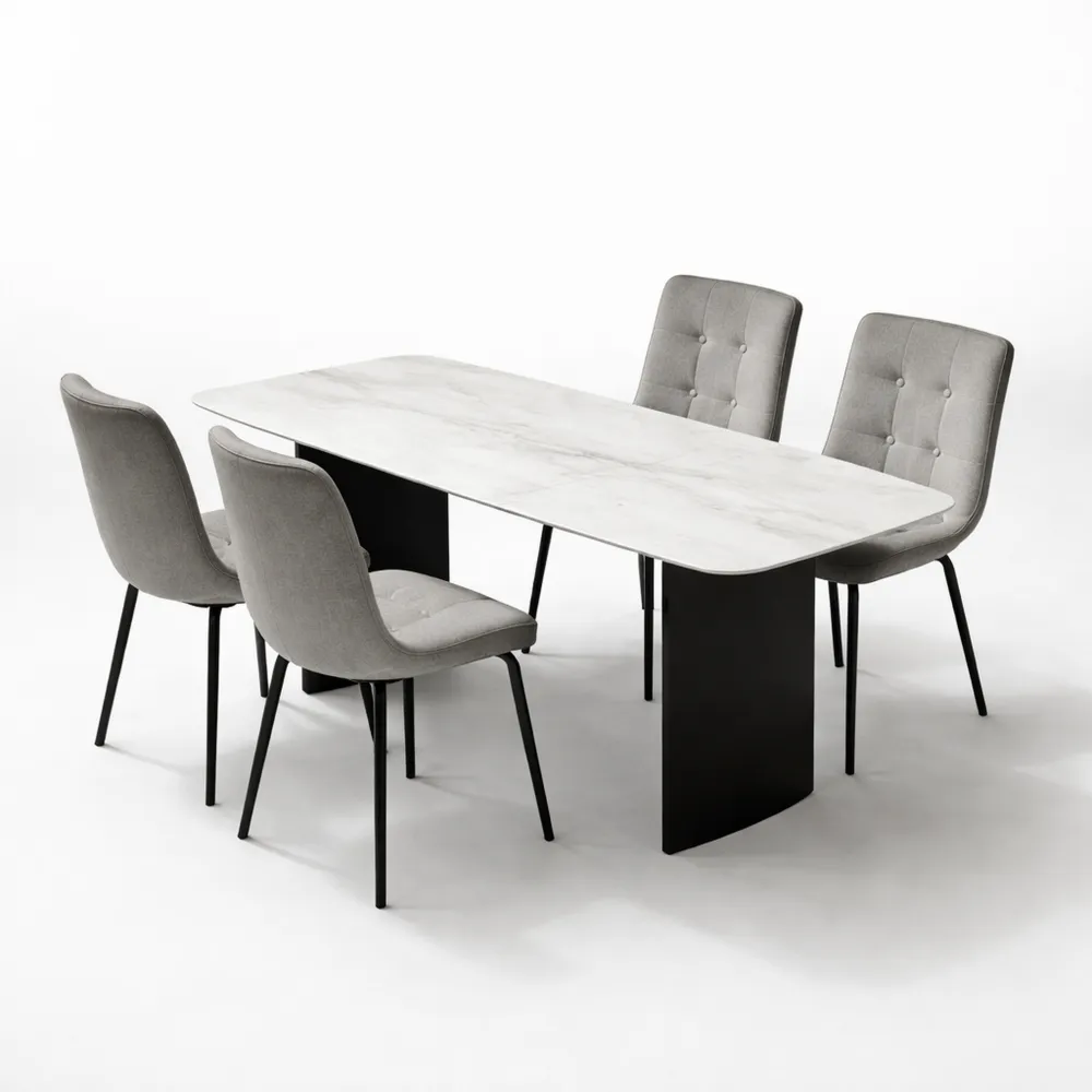 Ensemble de 4 chaises en velours pour salle à manger, dossier haut-Rowangrov