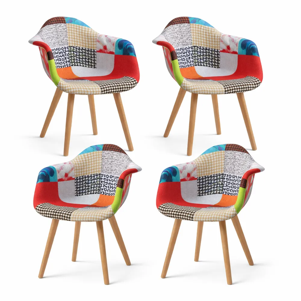 Ensemble de 4 chaises de salle à manger en lin patchwork-Rowangrov