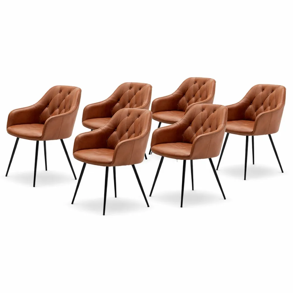 Ensemble de 6 chaises rembourrées pour salle à manger avec dossier et accoudoirs, pieds en métal-Rowangrov