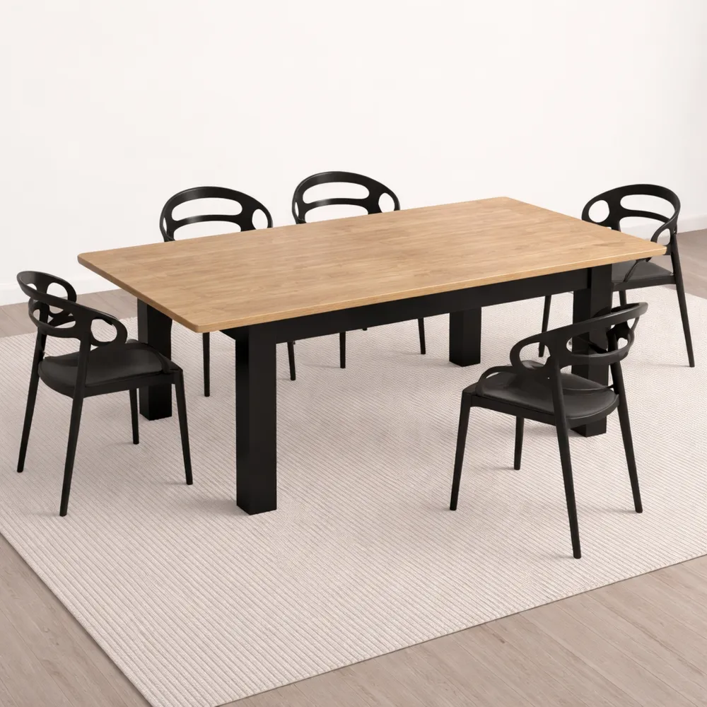 Table à manger extensible en chêne rustique et noir, 140-220 x 90 cm-Rowangrov
