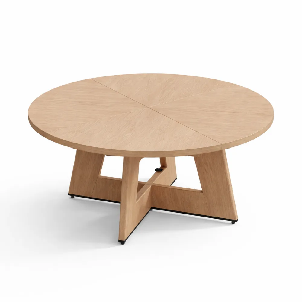 Table ronde 120 cm, pour 4 personnes, bois chêne, base croisée-Rowangrov