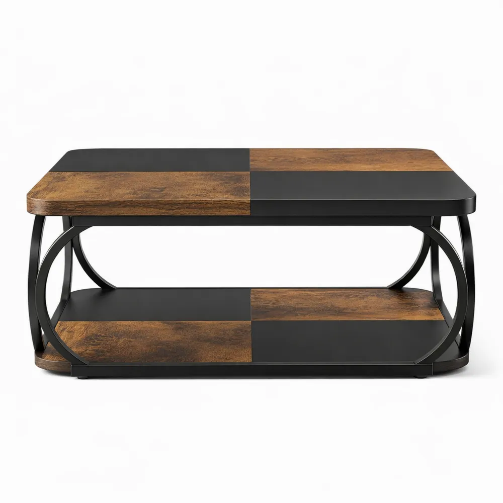 Table basse carrée industrielle en bois pour salon, marron rustique, 100 x 100 x 50 cm-Hazelgro