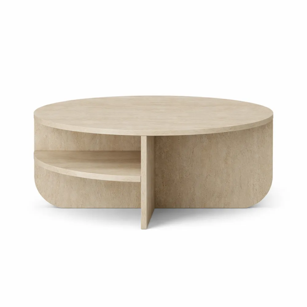 Table de Salon Ronde avec Étagères et Effet Travertin-Hazelgro