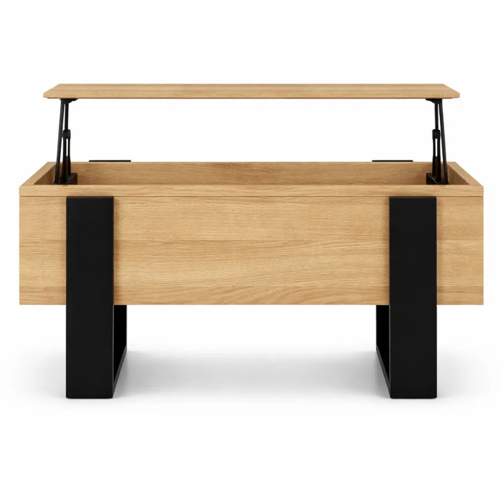 Table Basse Rectangulaire Plateau Relevable en Bois et Noir-Hazelgro