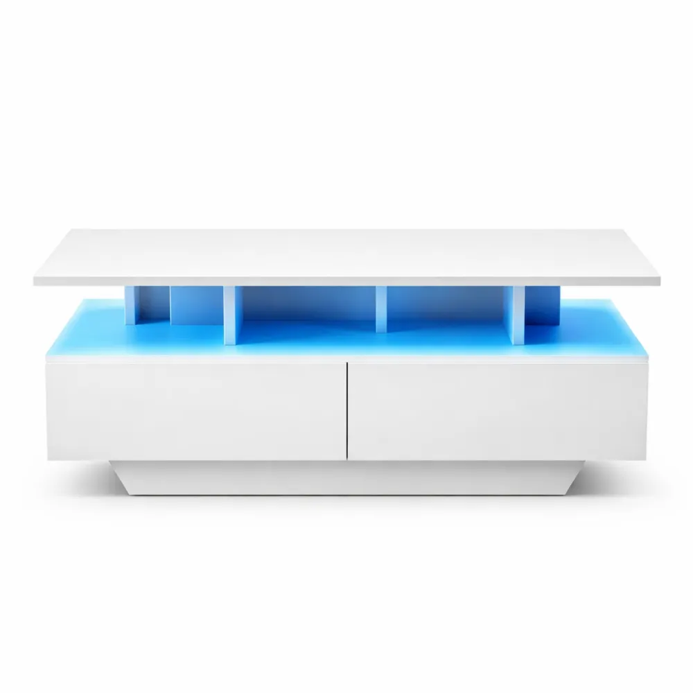 Table basse rectangulaire moderne avec éclairage LED et rangement-Hazelgro