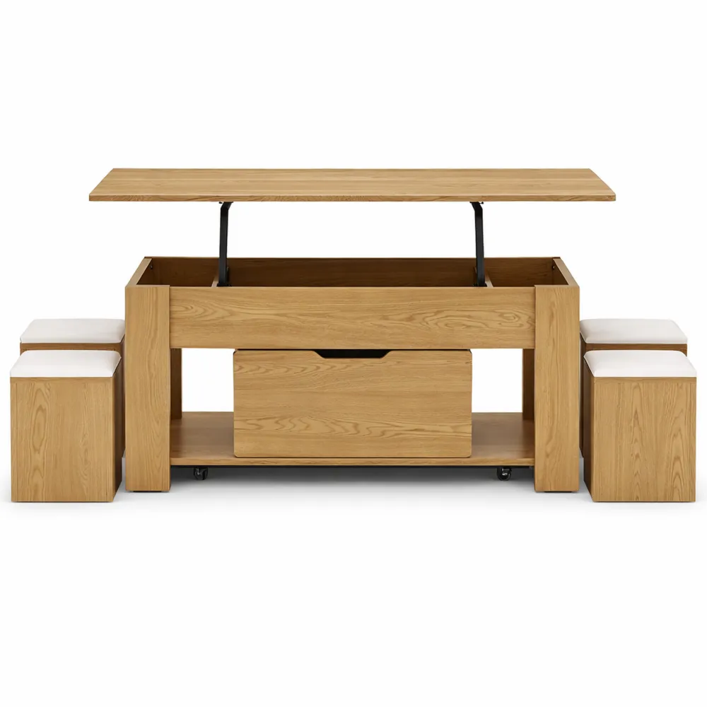 Table Basse Multifonction avec Rangement Intégré et Chaises Cachées-Hazelgro